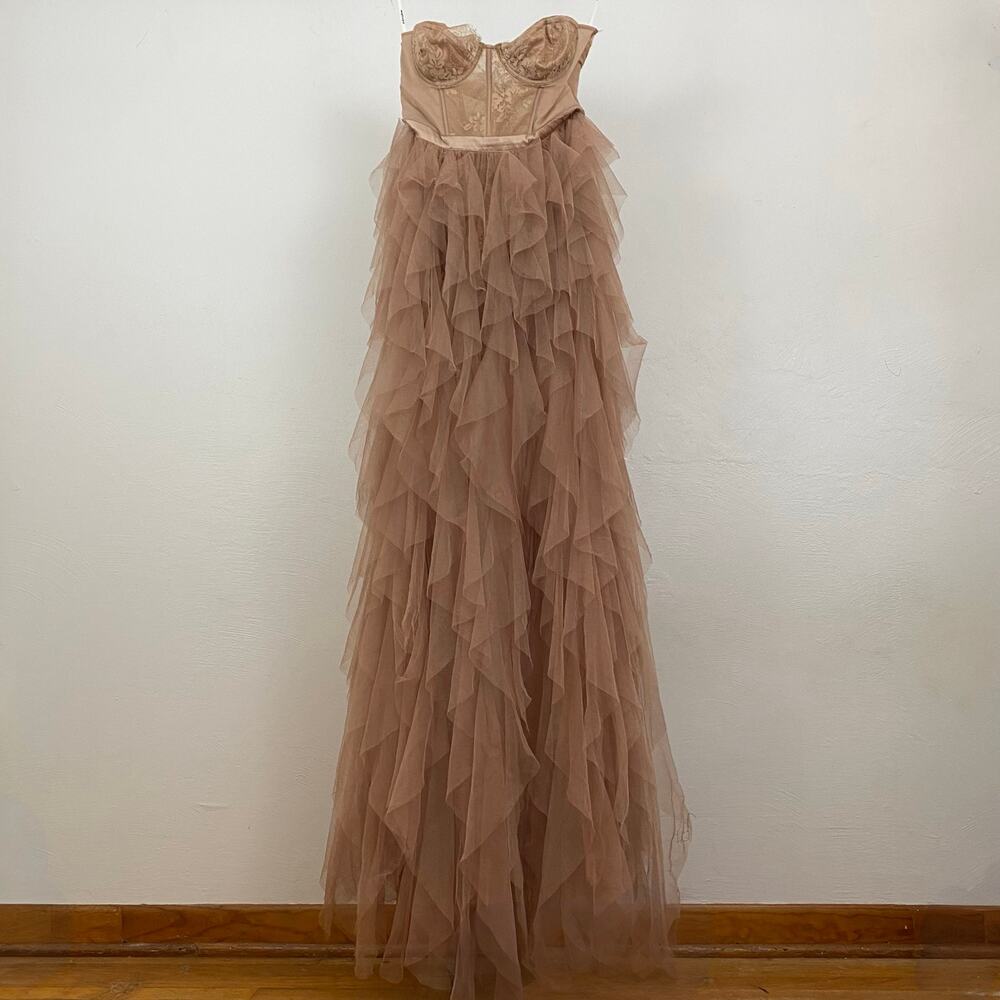Elegant Strapless Ruffled Gown - Picture 4 of 16
